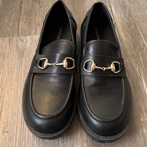 Sincerely Jules Black Loafers Romeo Slip On Shoes Gold Accents Chunky Platform 8
